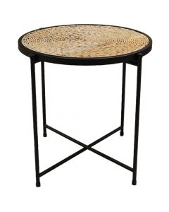 Tavolinë mesi, metalike/kashtë, e zezë/natyrale, 45x45 cm