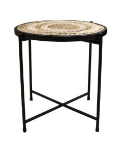 Tavolinë mesi, metalike/kashtë, e zezë/natyrale, 40x42 cm
