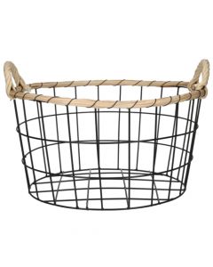 Organization basket, metal/bamboo, black, L-35.5xH18.5 cm