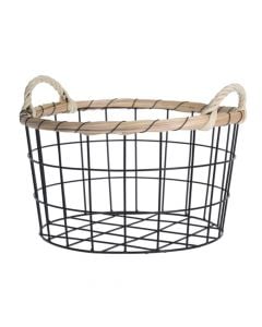 Organization basket, metal/bamboo, black, M-30xH17 cm