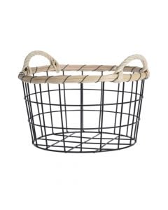 Organization basket, metal/bamboo, black, S-26xH14.5 cm