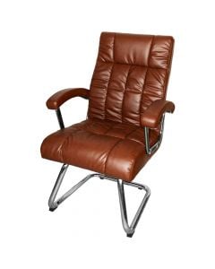 Visitor chair static, chromed base structure, PU, brown, 66x70xH121-131 cm