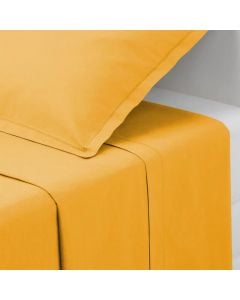 Straight double bed linen, cotton, ocher yellow, 240x290 cm