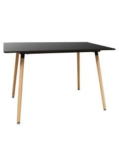 Dining table, Rookie, mdf tabletop, wooden legs, black/brown, 120x80xH75 cm