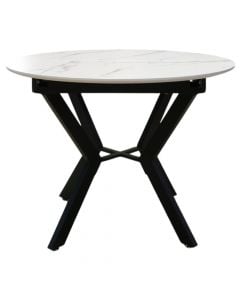 Dining table, Marbel, mdf top, metal structure, white/black, 100-140x100xH75 cm