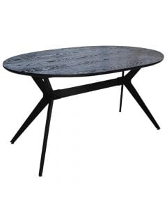 Dining table, Konnie, mdf tabletop, metal legs, black, 150x90xH76 cm