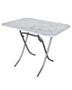 Tavolinë me palosje, syprinë melaminë, këmbë metali, mermer I bardhë, 70x110xH75 cm