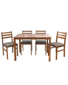 Dining table + 4 dining chairs, Seattle, mdf tabletop, mdf legs 45mm, textile seat, walnut, table: 110x70xH74.5 cm; chair: 40.5x49xH84.5 cm