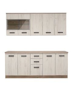 Kitchen, Kent, melamine structure, grey and white oak, 200x50xH217 cm