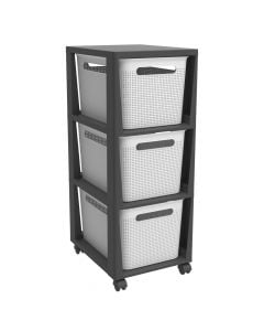 Storage rack with wheels "Brisen" in plastic color white, black, Capacity 3 x 16 l, Dimensions : H 77 cm x L 36.6 cm x P 29.6 cm