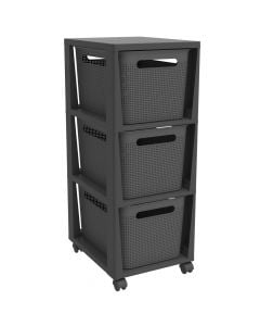 Storage rack with wheels "Brisen" in plastic color anthracise, black, Capacity 3 x 16 l, Dimensions : H 77 cm x L 36.6 cm x P 29.6 cm