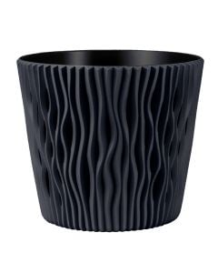 Flower pot, round, Sandy, plastic, anthracite, no saucer, Ø18.9 xH16.5 cm, 3 lt