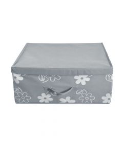 Storage box size:41x35xH20cm color: plain grey cover and box with the grey with flower design