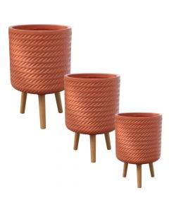 Flower pot, set 3 pieces, fibreclay, terracotta, 24x24x35 cm; 30x30x46 cm; 36.5x36.5x62 cm