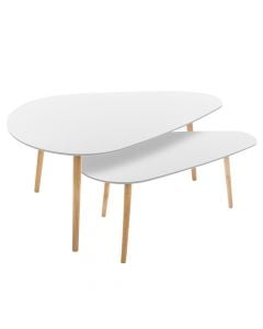 Mid table, Mileo, set of 2 pieces, Mdf top, white/brown, S-88x48H40cm; M-98x60xH45cm