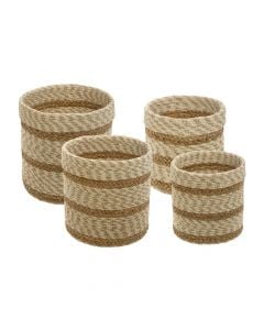 Organizer basket, set of 4, sea straw, brown/beige, S-18xH19cm; M-21xH22 cm; L24xH25cm; XL-27xH28cm