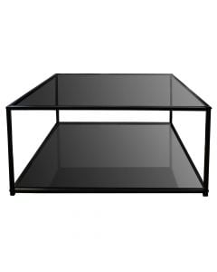 Coffee table, Hudd, tempered glass 5 mm tabletop, metal structure (black), grey, 80x80xH42 cm