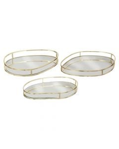 Decorative tray, Lily, 3 pieces, metal/glass, golden, 23.5 cm; 27 cm; 30 cm