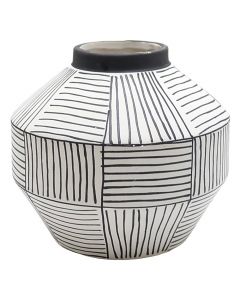 Vazo dekorative, qeramikë, e bardhë/e zezë, 18x18x16 cm