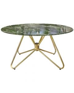 Coffee table, Konya, glass top, metal legs, green/golden, Ø80xH45 cm