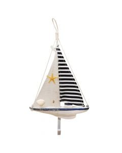 Decorative hanger, Boat, wooden, white/blue, 20x4.5xH37 cm