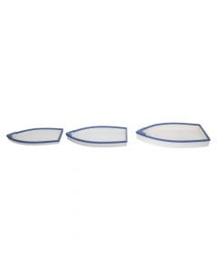 Decorative shelf, set 3 pieces, wooden, white/blue, 28.5x5xH54 cm;32.5x6.5xH59.5cm;37x8xH65 cm