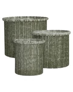 Storage basket, Danfield, set 3 pieces, rattan, green, Ø23xH23 cm; Ø28xH25 cm; Ø32xH28 cm