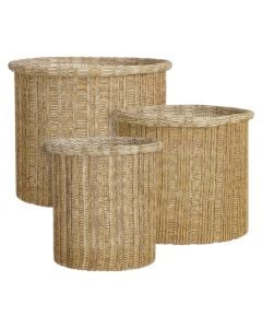 Storage basket, Danfield, set 3 pieces, rattan, brown, Ø23xH23 cm; Ø28xH25 cm; Ø32xH28 cm