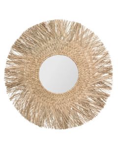 Decorative mirror, Ael, glass/reed straw, beige, D.80cm