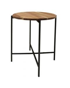 Tavolinë anësore, strukturë metalike, syprinë druri akacie, natyrale/e zezë