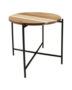 Tavolinë anësore, strukturë metalike, syprinë druri akacie, natyrale/e zezë