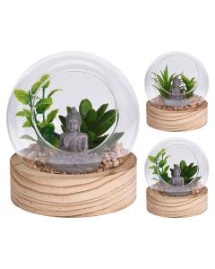 Lule artificiale, në vazo qelqi, Buddha, jeshile/natyrale, 12x12xH12.5 cm