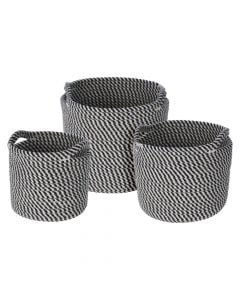 Basket, set 3 pieces, cotton, white/black, 17xH15 cm; 20xH18 cm; 23xH21 cm