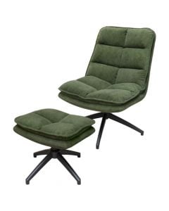 Leisure chair and pouffe, Aeston, textile upholstery, metal structure, green