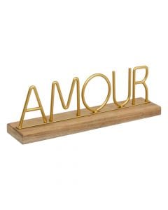 Decorative object, Amour, metal/ acacia wood, brown/golden, 25.5x5.5xH8 cm