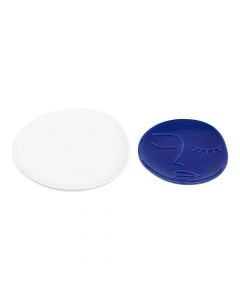 Decorative tray, Soleya, set 2 pieces, ceramic, white/blue, Ø20cm; Ø25 cm