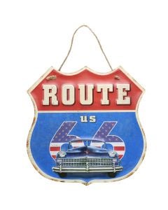 Wall decor, Route 66, hanging, metal, red/blue, 26x30cm