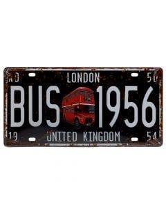 Wall decor, London Bus, metal, black/white, 30x15 cm