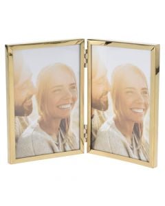 Photo frame, for 2 photos, metal, golden, 22x16 cm