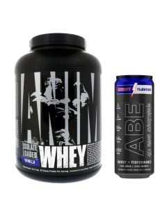 Proteine, Whey, Isolate, Animal, 2.27 kg, Vanilje, 25 g proteine per sherbim, 11.5 g amino acid, 5.5 g BCAA + Pije energjike Pre-Workout, Applied Nutrition, 330 ml