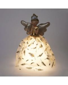 Decorative character, angel with LED light, battery, polyester, white and gold color, 22x36 cm