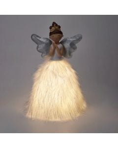 Decorative character, angel with LED light, battery, polyester, white and silver color, 22x36 cm