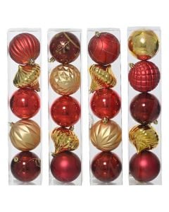 Decorative sphere (pk 5), plastic, color red, gold, D8 cm