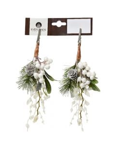 Decorative branches with Christmas motifs, pine, PVC, green and white, D15 x H22 cm