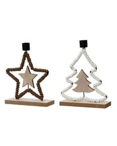 Decorative object with Christmas motifs (pk 5), star+New Year tree, metal+wood, L5 x W15 x H18.5 cm