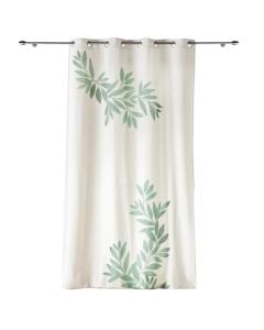 Nymphea full curtain with rings , cotton/polyester, white/green, 140x260 cm