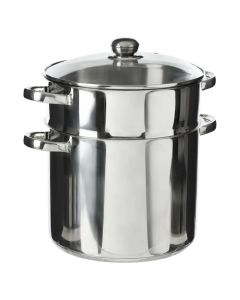 Steam cooking pot, stainless steel steel/tempered glass, silver/transparent, 11 L / Dia. 26 x  H. 37.4 cm