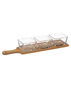 Set per servirje, xham/bambu, transparente/natyrale, 40 x 5.5 x  H. 10 cm