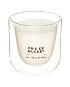 Scented candle with glass holder, flower scent (Muget), white color, 130 gr