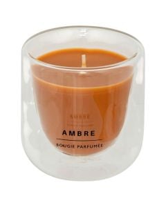 Scented candle with glass holder, flower and wood aroma mix, orange color, 130 gr